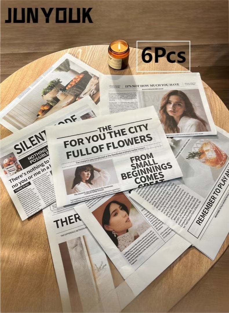 JUNYOUK 6Pcs English Newspaper Photography Props Fashion Clothing Home Decor Food Photography Background Props Flower Wrapping Paper Atmosphere Decoration - Image 1